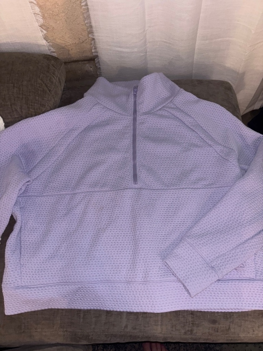 L.L. Bean Lavender Half-Zip Waffle Pullover